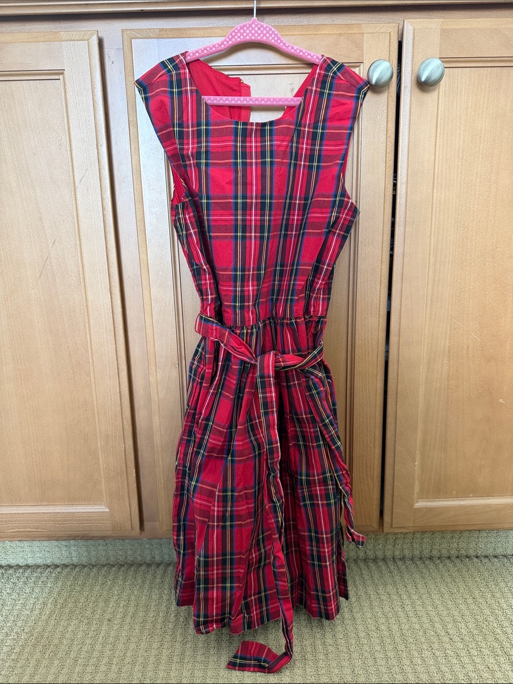 Crewcuts factory Kids Red Tartan Plaid Dress with Waist Tie